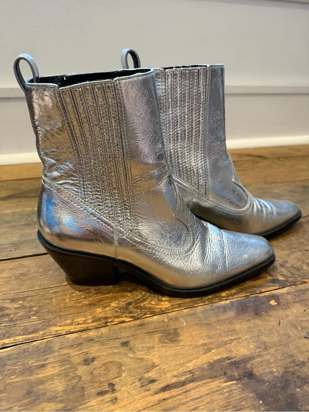 Tory Burch Metallic Silver Leather Chukka Boots